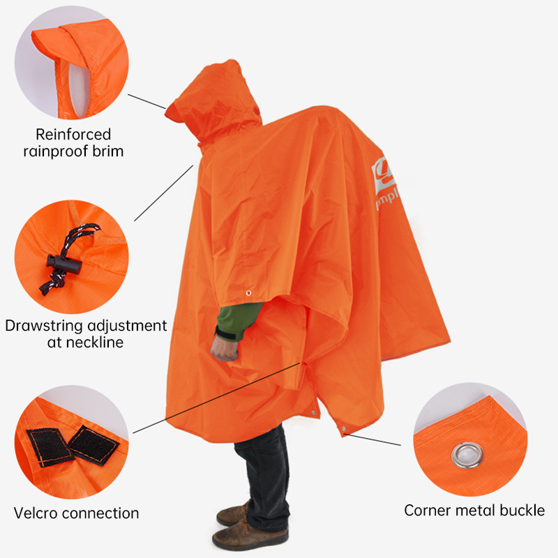 Camping Rain Poncho - Wodoodporny płaszcz przeciwdeszczowy 3 w 1,