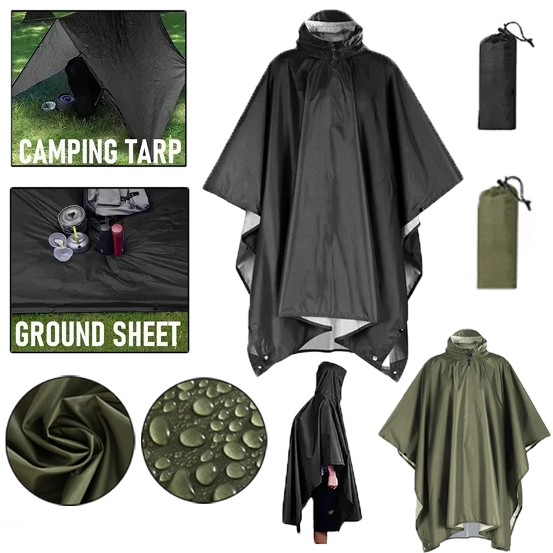 Camping Rain Poncho - Płaszcz przeciwdeszczowy wojskowy 3 w 1