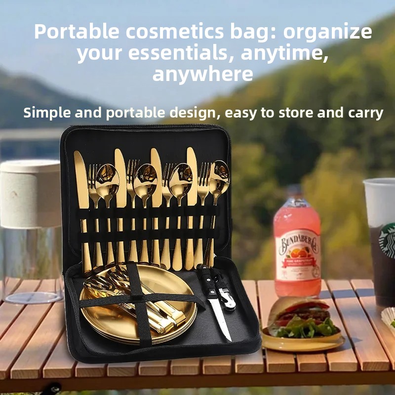 Outdoor Camping Meals - Zestaw przenośnych sztućców ze stali nierdzewnej: