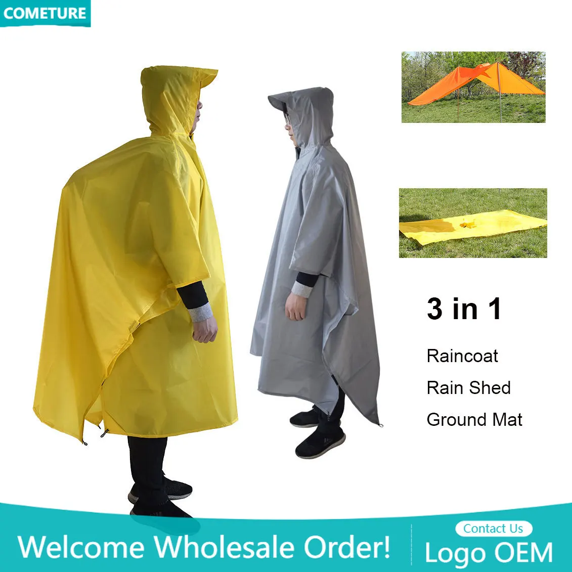 Camping Rain Poncho - Płaszcz przeciwdeszczowy 3 w 1 Poncho