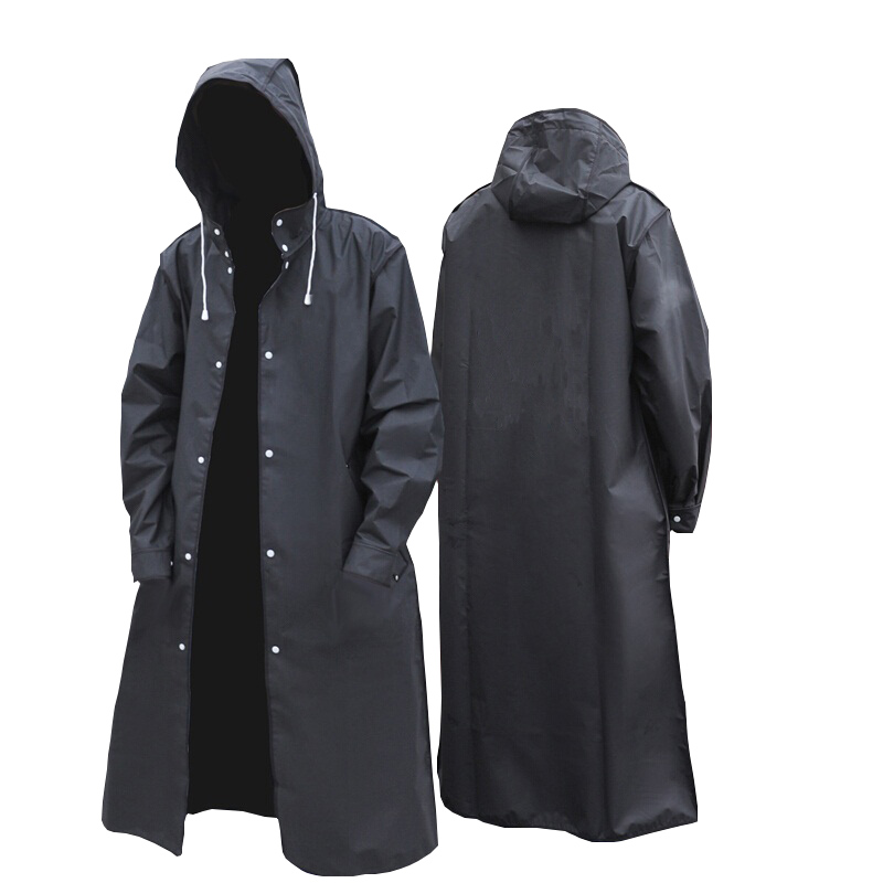 Camping Rain Poncho - Czarny modny wodoodporny długi płaszcz przeciwdeszczowy
