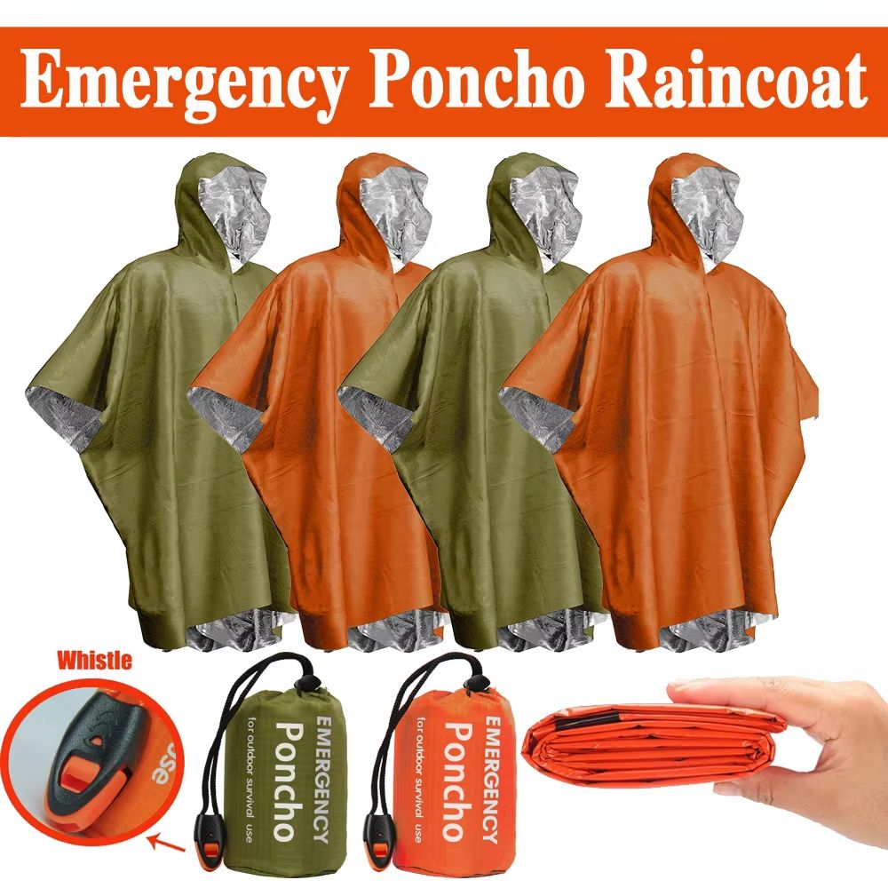 Camping Rain Poncho - Awaryjne ponczo przeciwdeszczowe, koc termiczny, ponczo