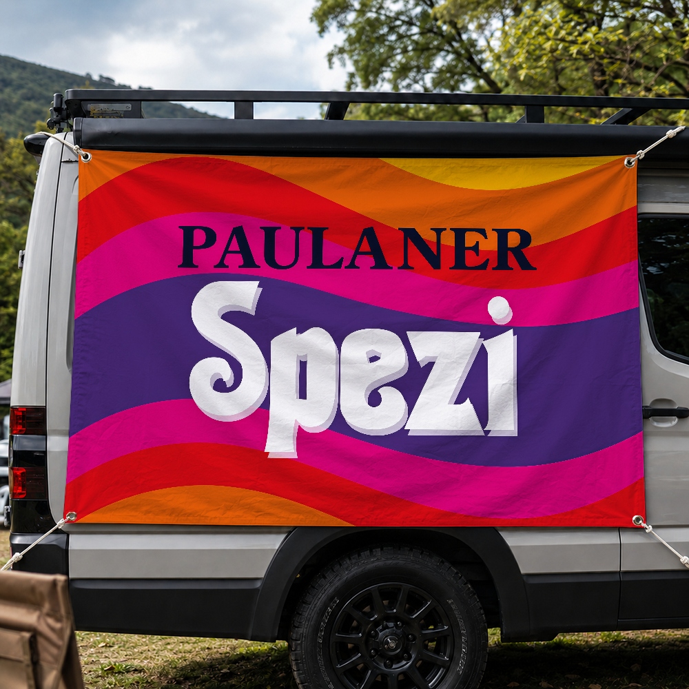 Flaga z logo marki napojów P-P – Outdoor Camping Brand recenzja i cena